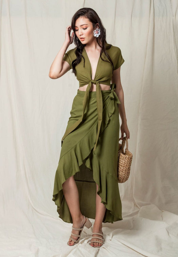 Long Wrap Skirt Olive