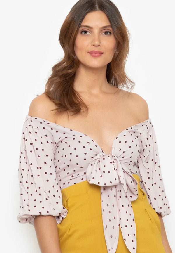 Puff Crop and Knot It Top Baby Pink Polka