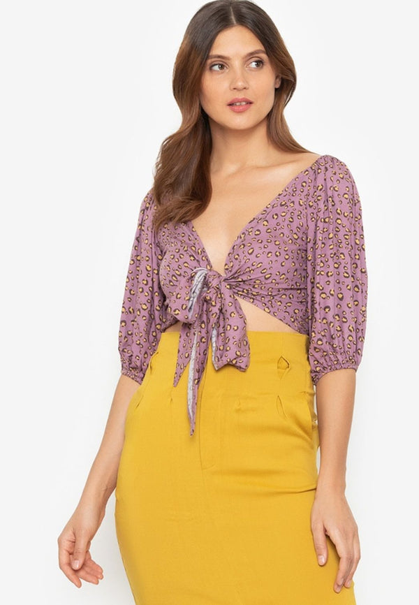 Puff Crop and Knot It Top Mauve Leopard