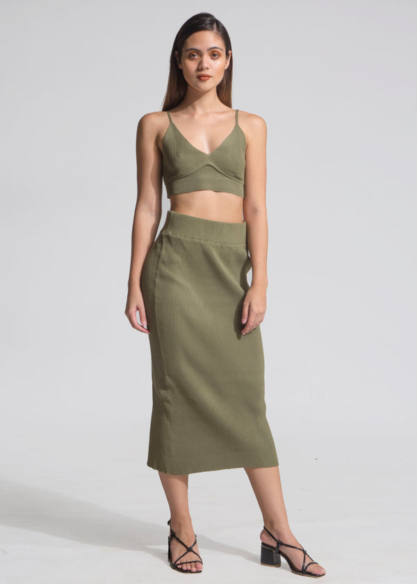 Green with Envy Knit Pencil Skirt Olive Green