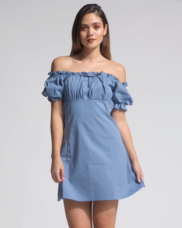 Back Off Shoulder Mini Dress Blue