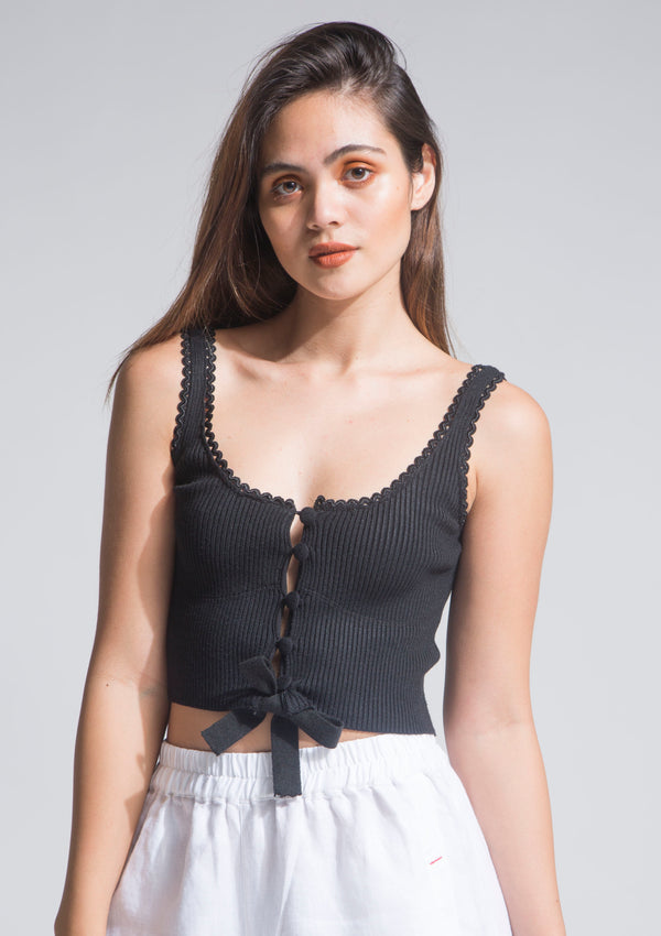 Knit Freak Button Down Tank Top Black