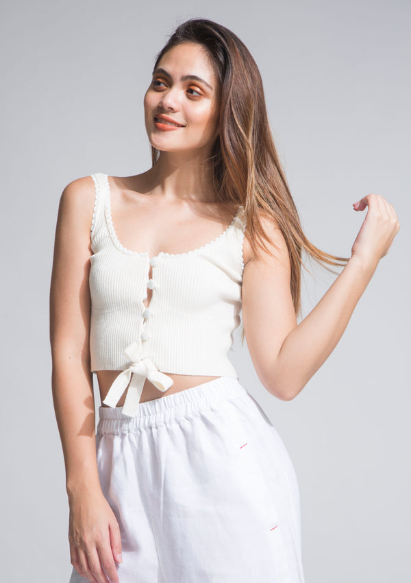 Knit Freak Button Down Tank Top White