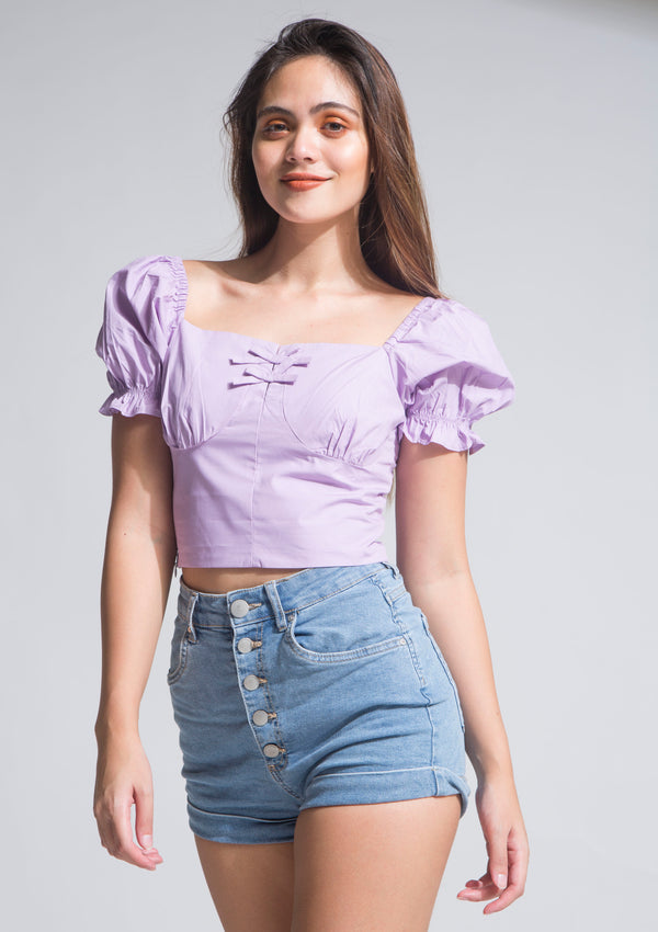 Square Enough Puff Sleeve Top Purple