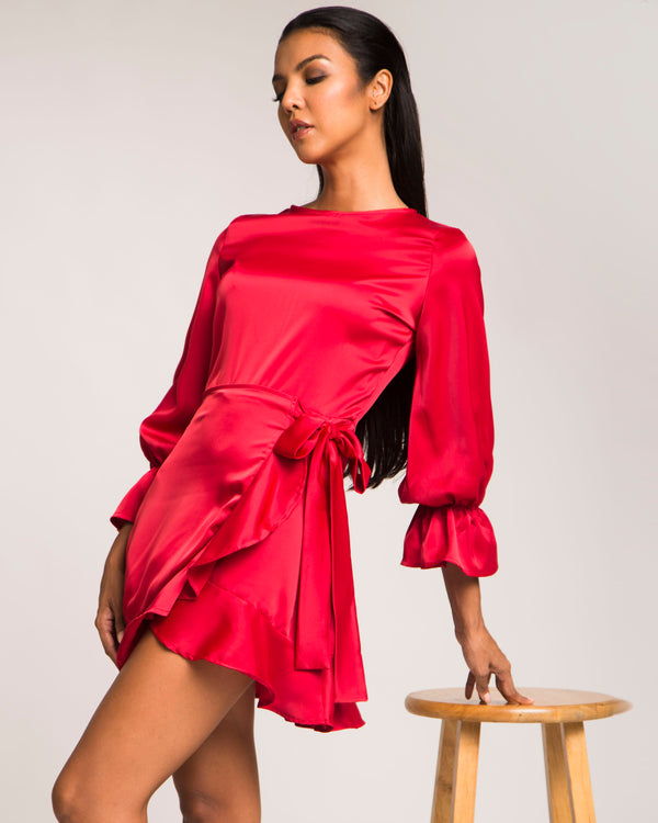 Sleek Satin Stunner Dress Red