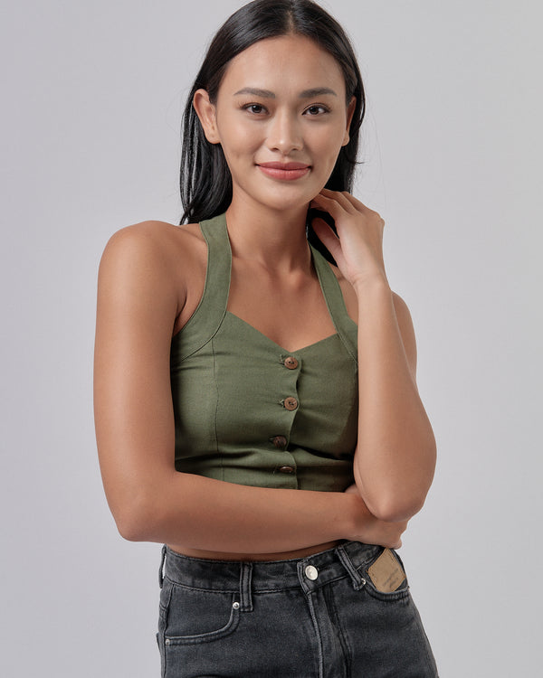 Halter Ego Crop Top Green