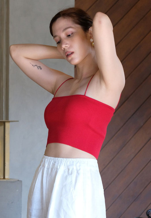 Straighten Knit Out Crop Top Red