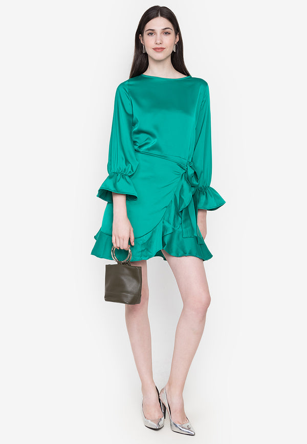 Sleek Satin Stunner Dress Emerald Green