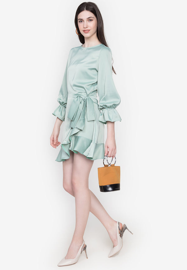 Sleek Satin Stunner Dress Seafoam