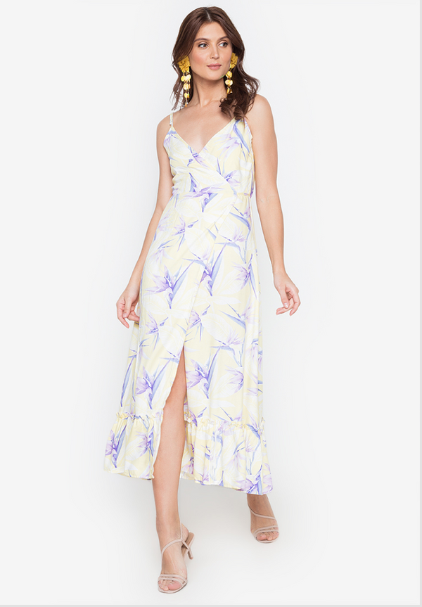 Bust A Wrap Printed Dress Yellow Floral