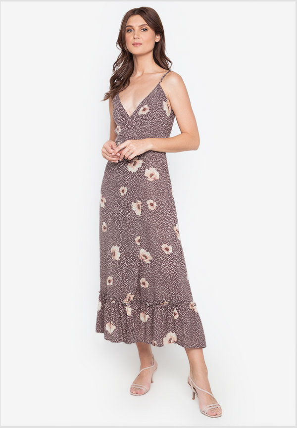 Bust A Wrap Printed Dress Brown Floral