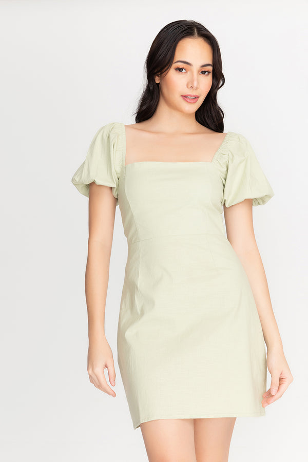 Puff Love Linen Dress Avocado