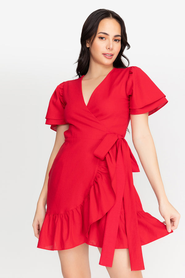 Belle of the Ball Wrap Dress Red