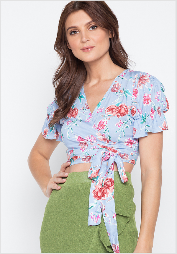 You Grow Girl Multi-way Wrap Top Light Blue Floral